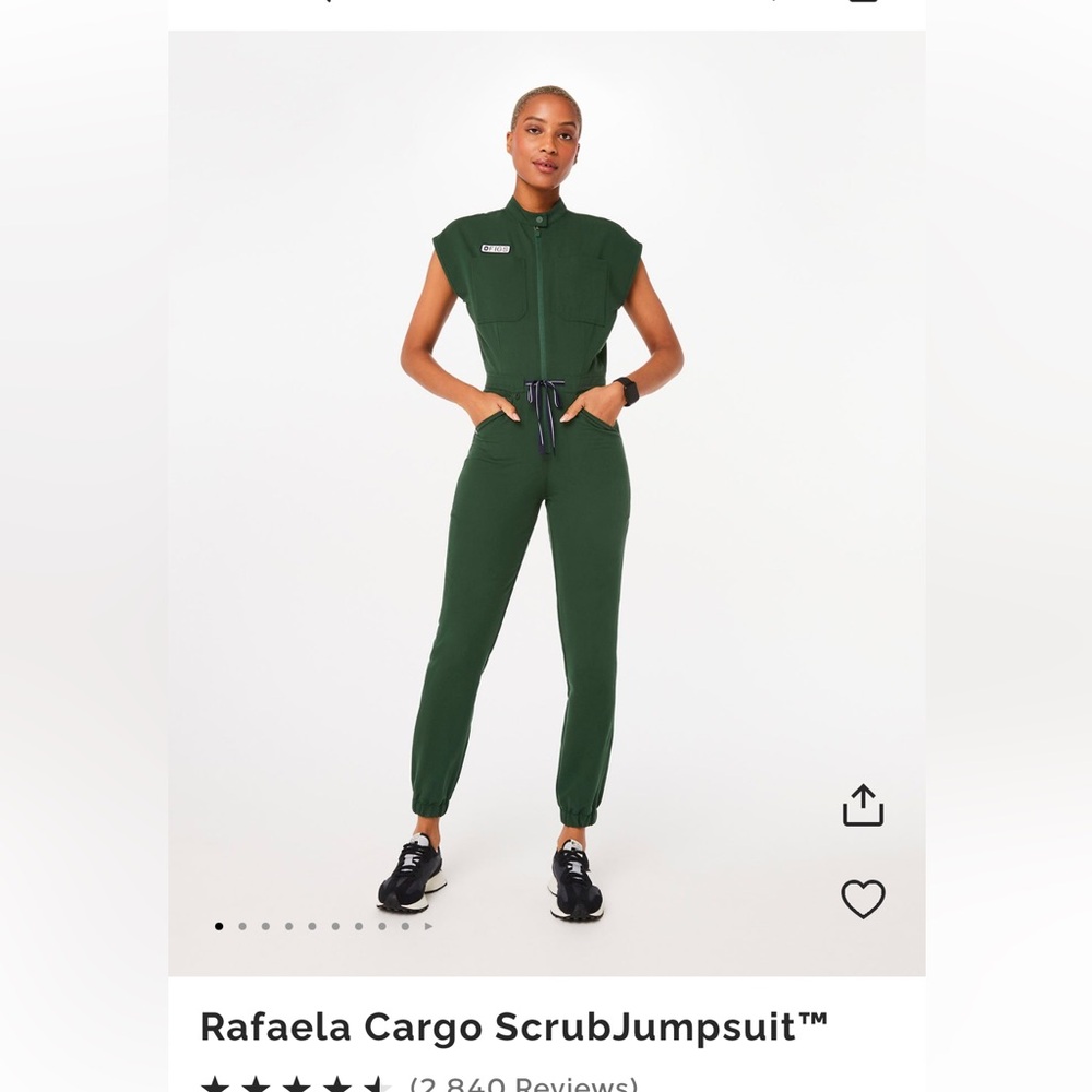 Figs Rafaela Cargo ScrubJumpsuit, British Racing Green, Size Large, Joggers NWT
